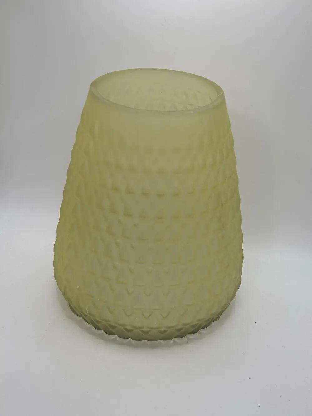Yellow Frosted Glass Vase Hobnail Pattern Textured Satin Finish Decorative Vase